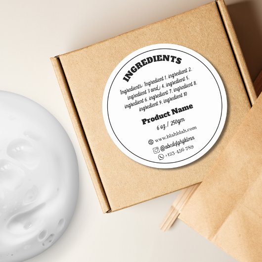 Etikett der Inhaltsstoffe Runder Aufkleber
