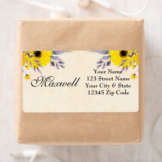 Etikett der personalisierten gelben floralen Versa (Insitu)