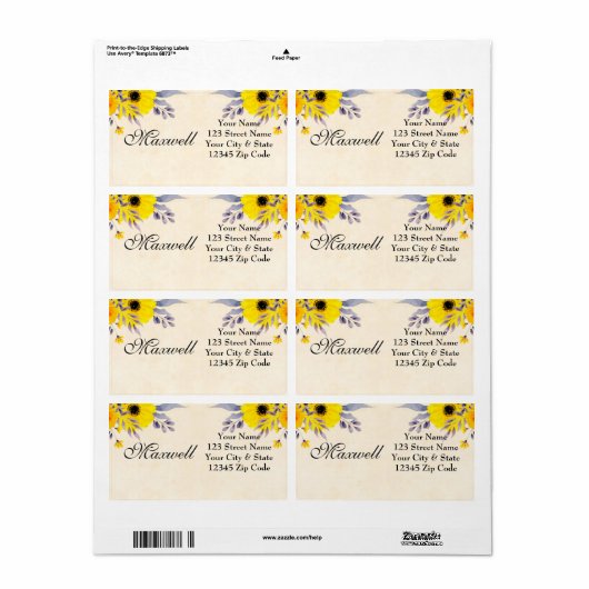 Etikett der personalisierten gelben floralen Versa (Vorne)