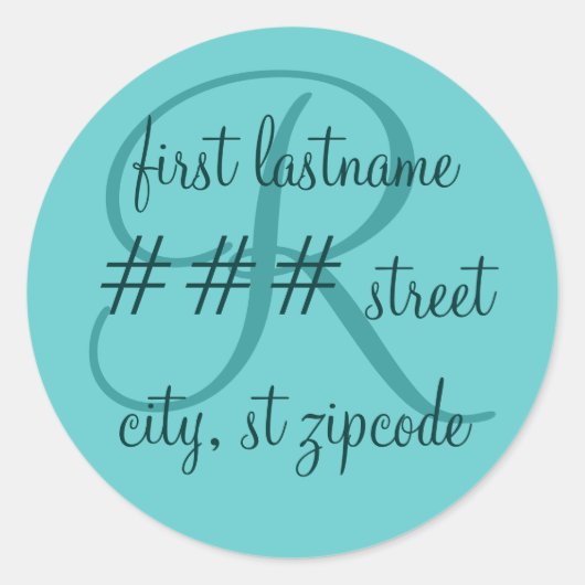 Etikett der "R"-Monogramm-Rückadresse - personalis Runder Aufkleber (Vorderseite)