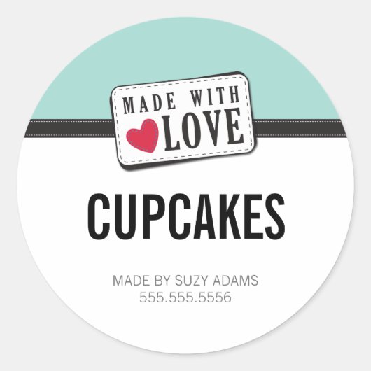 ETIKETT DER VERPACKUNG: hergestellt mit Liebe 6 Runder Aufkleber (Vorderseite)