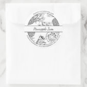 Etikett für Ananas mit schwarzem und weißem Sketch Runder Aufkleber (Tasche)