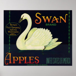 Etikett für Äpfel der Marke Swan Poster