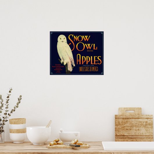 Etikett für Äpfel mit Schneeauulinge Poster (Küche)