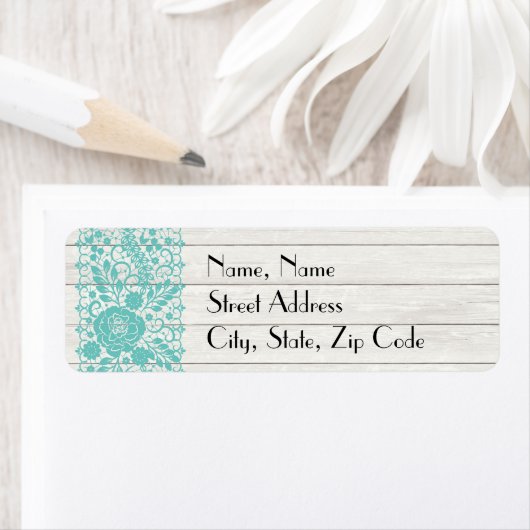 Etikett für aquamarine Blüten und Holzadressen (Insitu)
