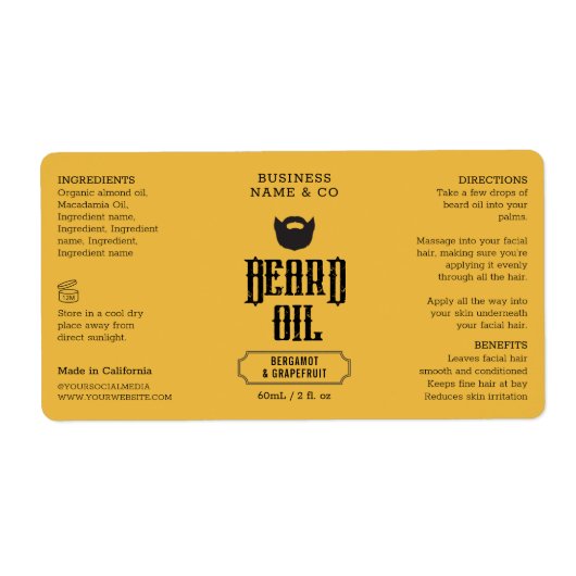 Etikett für Bart Oil Label Senf Mens (Vorne)
