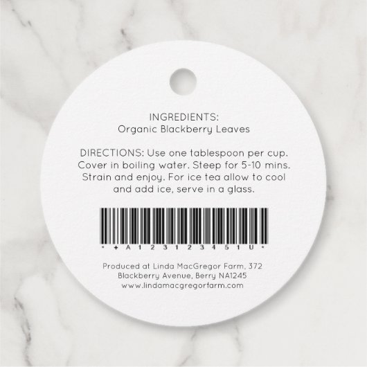 Etikett für BlackBerry-Blatt-Tee Geschenkanhänger (Rückseite)