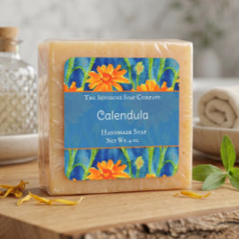 Etikett für blaue und orangefarbene Seifenspuren Quadratischer Aufkleber