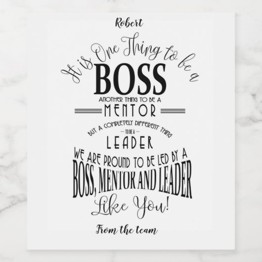 Etikett für Boss Wine (Einzelnes Label)