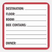 Etikett für den Inhalt von Umzugskartons Quadratischer Aufkleber (Vorderseite)