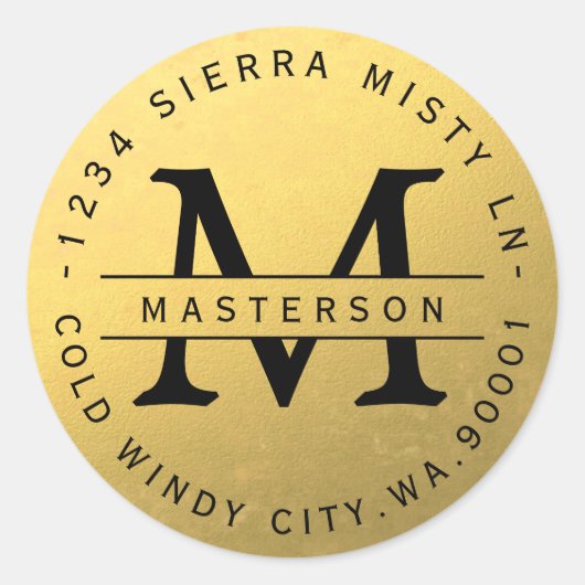 Etikett für die Black Monogram Gold Circle Rücksen Runder Aufkleber (Vorderseite)