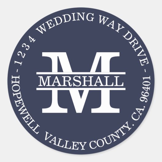 Etikett für die blaue Rücksendeadresse des Monogra Runder Aufkleber (Vorderseite)