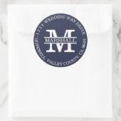 Etikett für die blaue Rücksendeadresse des Monogra Runder Aufkleber (Tasche)