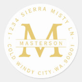 Etikett für die Gold-Text-Rücksendeadresse in Mono Runder Aufkleber (Vorderseite)