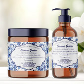 Etikett für die Packung mit weißer blauer Floral-S