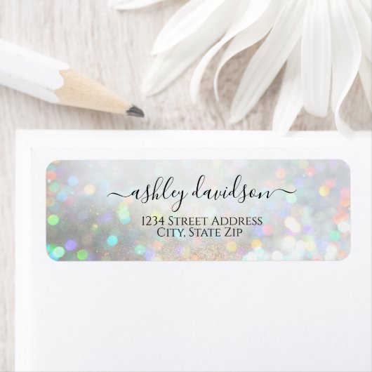 Etikett für die Rücksendeadresse des weißen Glitze (Insitu)