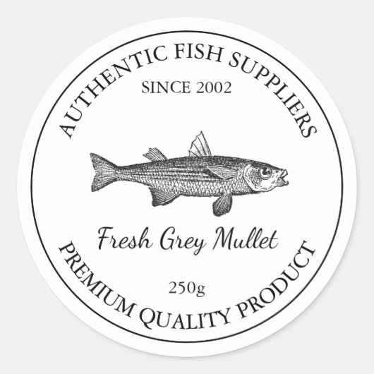 Etikett für die Verpackung von Fischen, frisch gra Runder Aufkleber (Vorderseite)
