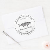 Etikett für die Verpackung von Fischen, frisch gra Runder Aufkleber (Umschlag)