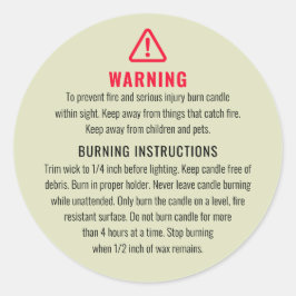 Etikett für die Warnung und das Brennen von Kerzen Runder Aufkleber