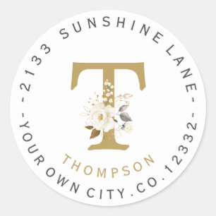 Etikett für die weißfarbige Monogramm-Adresse Runder Aufkleber