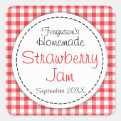 Etikett für Erdbeermarmelade Quadratischer Aufkleber (Vorderseite)