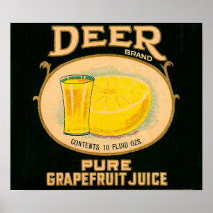 Etikett für Grapefruitsaft der 1930er Jahre Poster