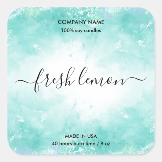 Etikett für Kerzen mit blauem Glas Quadratischer Aufkleber (Vorderseite)