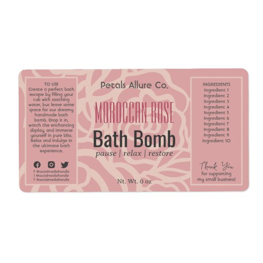 Etikett für korallrosa Rose Blumenmuster Wellness- (Vorne)