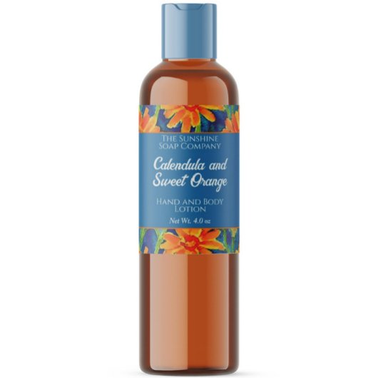 Etikett für Kosmetika - Blume in Blau und Orange