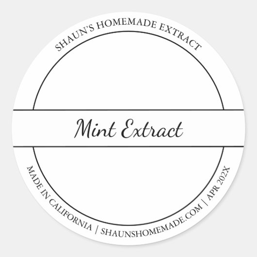 Etikett für Minze mit schwarzer und weißer Skizze Runder Aufkleber (Vorderseite)
