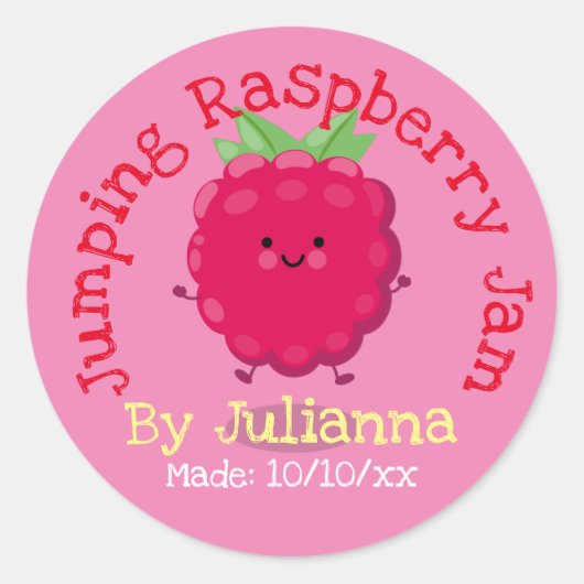 Etikett für niedliche Himbeermarmelade Cartoon Runder Aufkleber (Vorderseite)