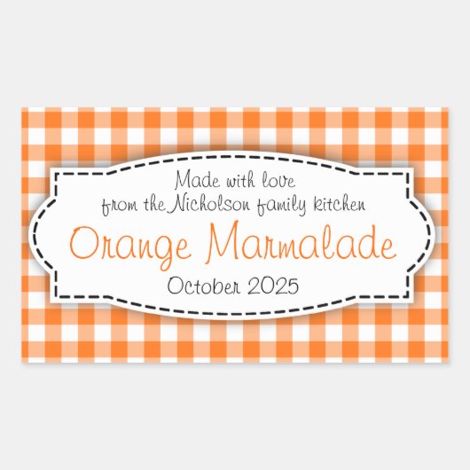 Etikett für Orangenmarmelade Gingham Karo Rechteckiger Aufkleber (Vorderseite)