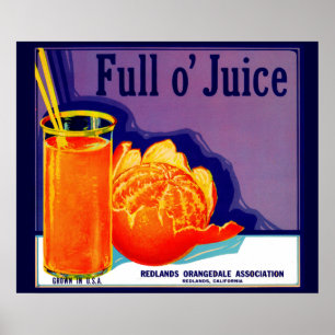 Etikett für Orangensaft der 30er Jahre Poster