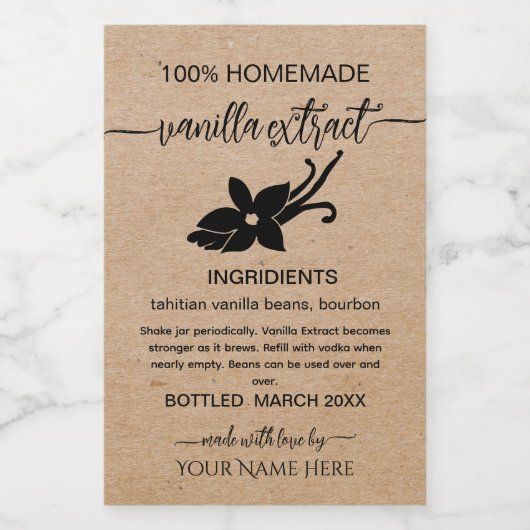 Etikett für Personalisierte Vanilla Extract (Einzelnes Label)
