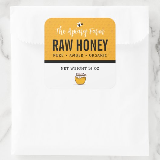 Etikett für Rohhonig Quadratischer Aufkleber (Tasche)