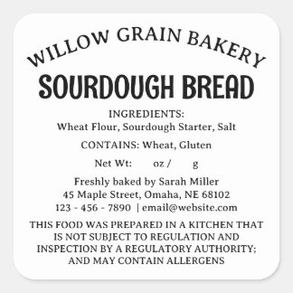 Etikett für Sauerteigbrot nach dem Nebraska Cottag Quadratischer Aufkleber