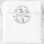 Etikett für Schwarz-Weiß-Sketch-Lavendel-Extract Runder Aufkleber (Tasche)