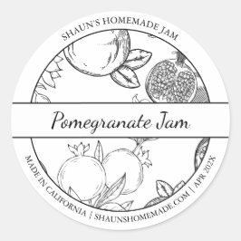 Etikett für Schwarz-Weiß-Sketch-Pomegranate-Jam Runder Aufkleber