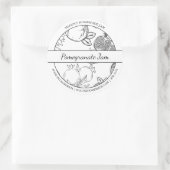 Etikett für Schwarz-Weiß-Sketch-Pomegranate-Jam Runder Aufkleber (Tasche)