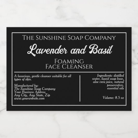 Etikett für schwarz-weiß-wasserdichte Seife (Einzelnes Label)