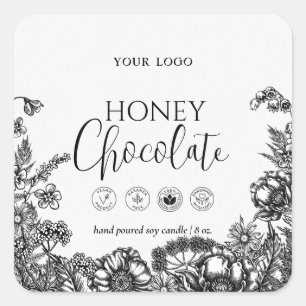 Etikett für schwarz-weiße Blütenkerzen oder Seife Quadratischer Aufkleber