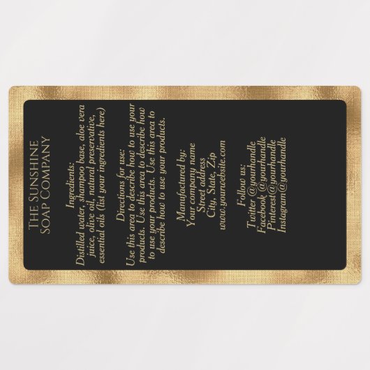 Etikett für schwarze und goldene wasserdichte Inha (Design 1)