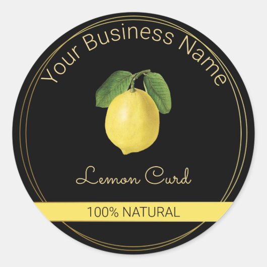 Etikett für schwarze und goldene Zitronen Runder Aufkleber (Vorderseite)