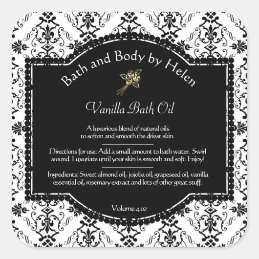 Etikett für schwarze und weiße Damassofe und Kosme Quadratischer Aufkleber (Vorderseite)