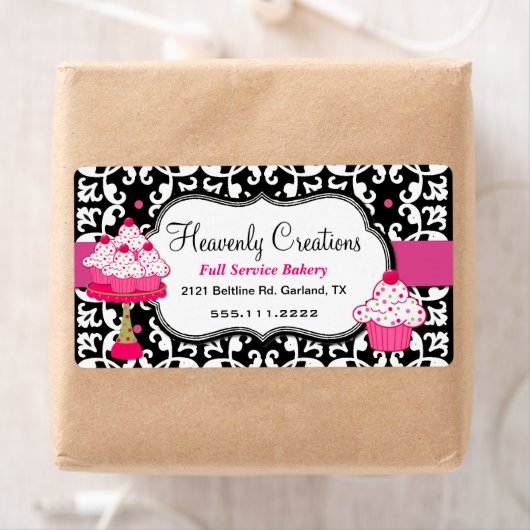 Etikett für schwarze, weiße und rosafarbene Damask (Insitu)