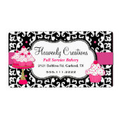 Etikett für schwarze, weiße und rosafarbene Damask (Vorne)