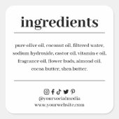 Etikett für Seifenzutaten Quadratischer Aufkleber (Vorderseite)