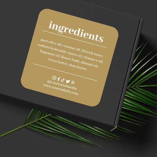 Etikett für Seifenzutaten Quadratischer Aufkleber
