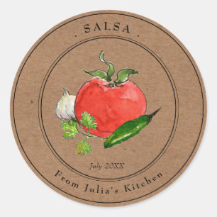 Etikett für selbstgemachte Tomatensalsa auf Kraftp Runder Aufkleber