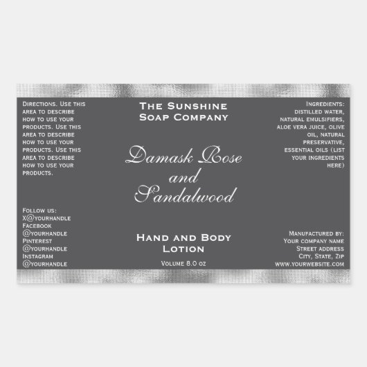 Etikett für Silber und Grau-Foil-Kosmetik Rechteckiger Aufkleber (Vorderseite)